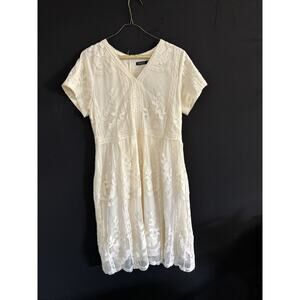 Mikarose Ivory Lace Dress Large Cottagecore Modest Boho Knee Length Croquette L